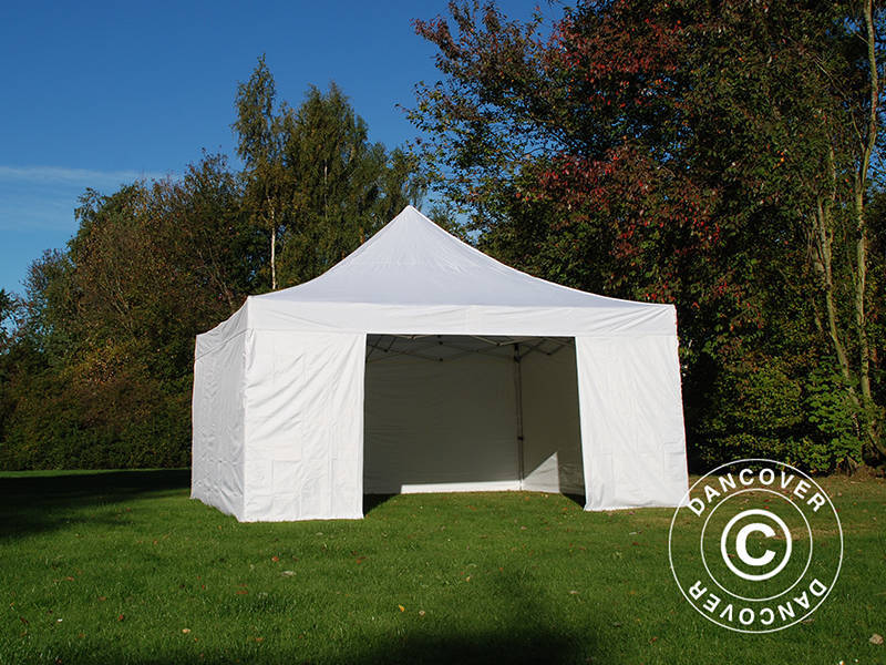 Faltzelt FleXtents PRO 5x5m Weiß, mit 4 Seitenwänden