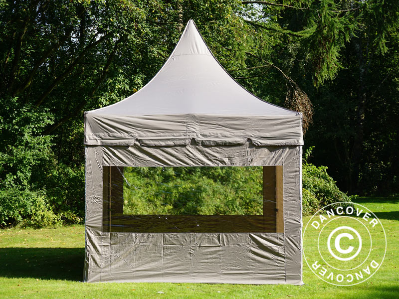 Faltzelt FleXtents PRO Peak Pagoda 3x3m Latte, mit 4 Seitenwänden