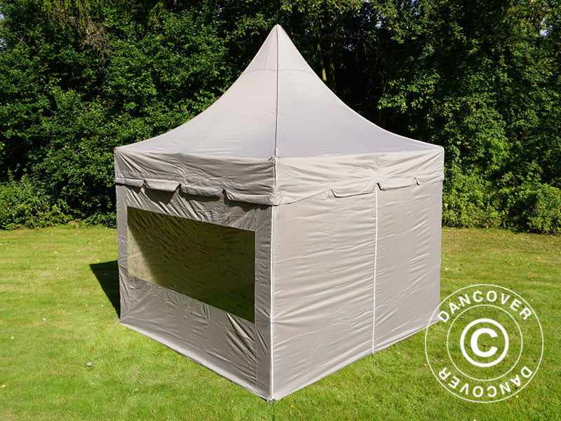 Faltzelt FleXtents PRO Peak Pagoda 3x3m Latte, mit 4 Seitenwänden