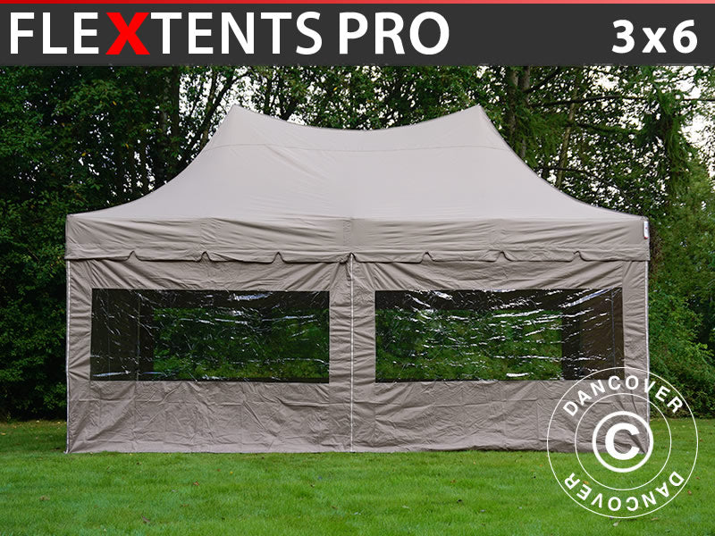 Vouwtent FleXtents PRO Peak Pagoda 3x6m Latte, Incl. 6 zijwanden