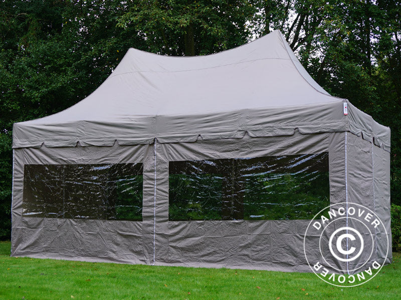 Faltzelt FleXtents PRO Peak Pagoda 3x6m Latte, mit 6 Seitenwänden