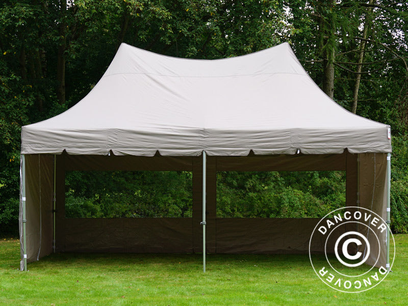 Faltzelt FleXtents PRO Peak Pagoda 3x6m Latte, mit 6 Seitenwänden