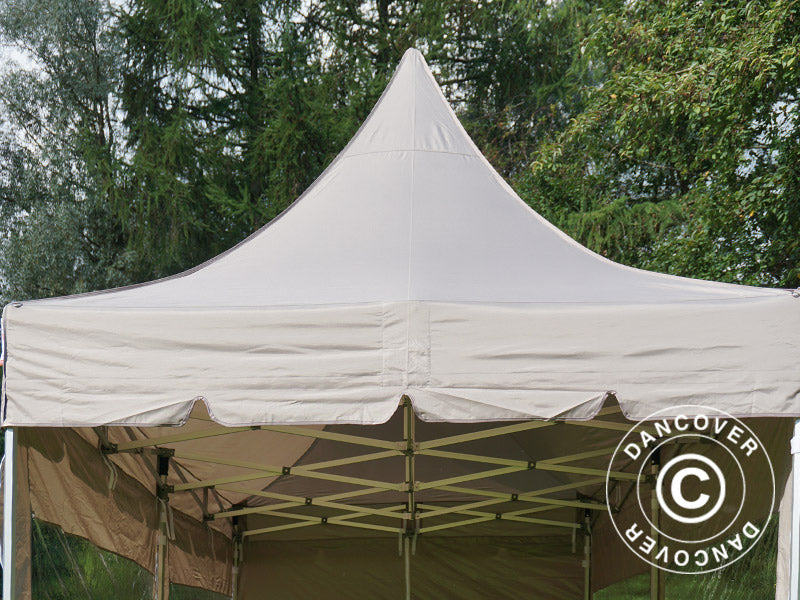 Faltzelt FleXtents PRO Peak Pagoda 3x6m Latte, mit 6 Seitenwänden