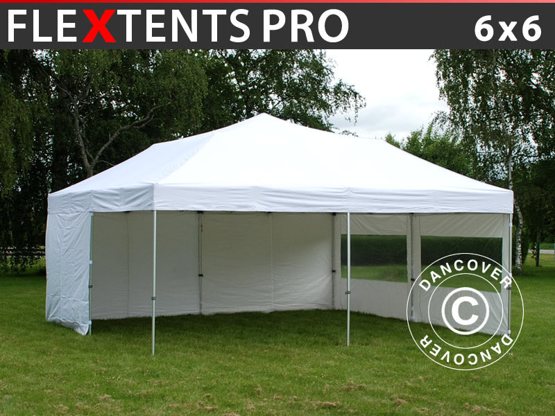 Pop up gazebo FleXtents PRO 6x6 m White, incl. 8 sidewalls