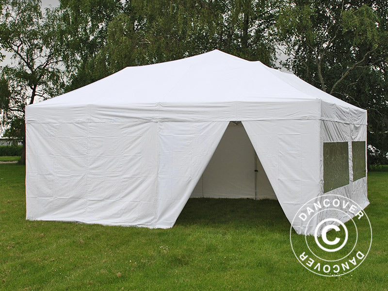 Faltzelt FleXtents PRO 6x6m Weiß, mit 8 Seitenwänden