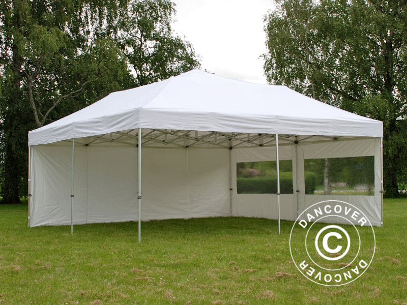 Faltzelt FleXtents PRO 6x6m Weiß, mit 8 Seitenwänden