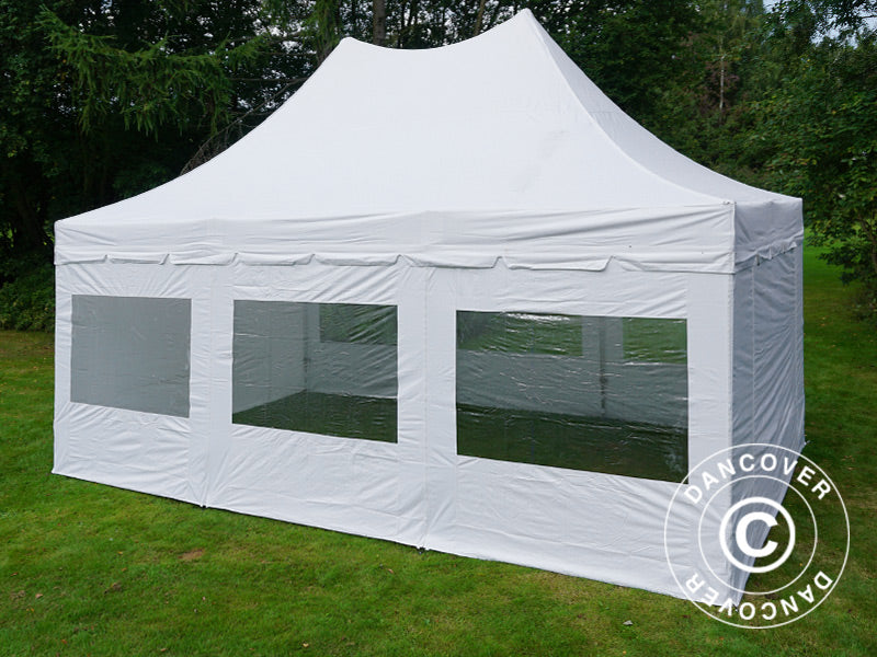Gazebo pieghevole FleXtents PRO Peak Pagoda 4x6m Bianco, incluso 8 pareti laterali