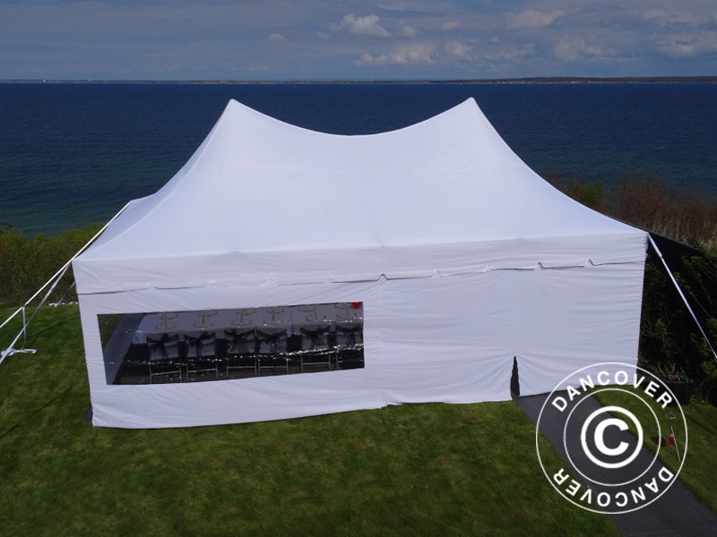Faltzelt FleXtents PRO Peak Pagoda 4x8m Weiß, mit 6 Seitenwänden
