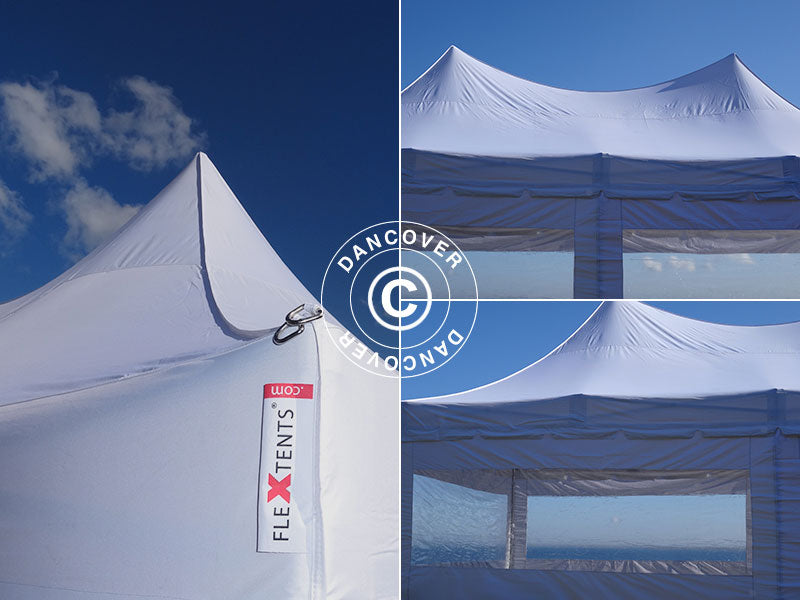 Faltzelt FleXtents PRO Peak Pagoda 4x8m Weiß, mit 6 Seitenwänden