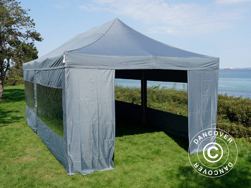 Tenda Dobrável FleXtents PRO 4x8m Cinza, incl. 6 paredes laterais