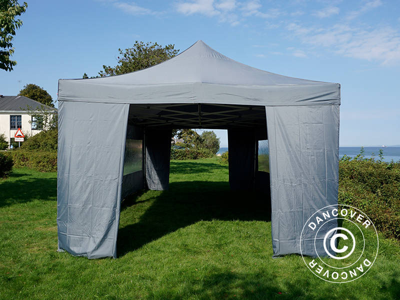 Faltzelt FleXtents Xtreme 50 4x8m Grau, mit 6 Seitenwänden
