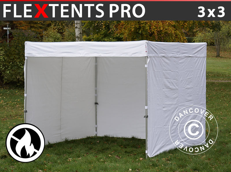 Gazebo rapido FleXtents® PRO Exhibition con pareti laterali, 3x3m, Bianco, Ritardante di Fiamma