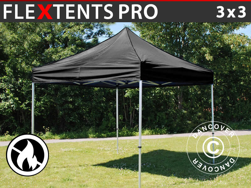 Pop up gazebo FleXtents PRO 3x3 m Black, Flame retardant