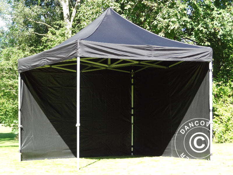 Tenda Dobrável FleXtents PRO 3x3m Preto, Retardador de chamas, incl. 4 paredes laterais