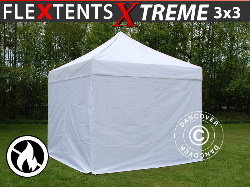 Vouwtent FleXtents Xtreme 50 3x3m Wit, Vlamvertragende, inkl. 4 Zijwanden