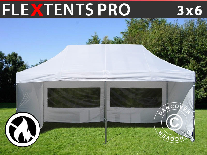 Tenda Dobrável FleXtents PRO 3x6m Branco, Retardador de chamas, incl. 6 paredes laterais