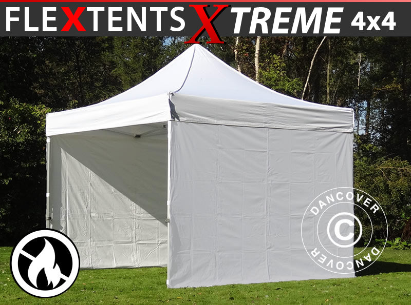 Faltzelt FleXtents Xtreme 50 4x4m Weiß, Flammenhemmend, mit 4 Seitenwänden