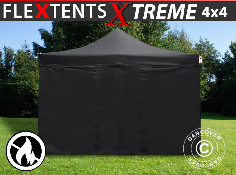 Faltzelt FleXtents Xtreme 50 4x4m Schwarz, Flammenhemmend, mit 4 Seitenwänden