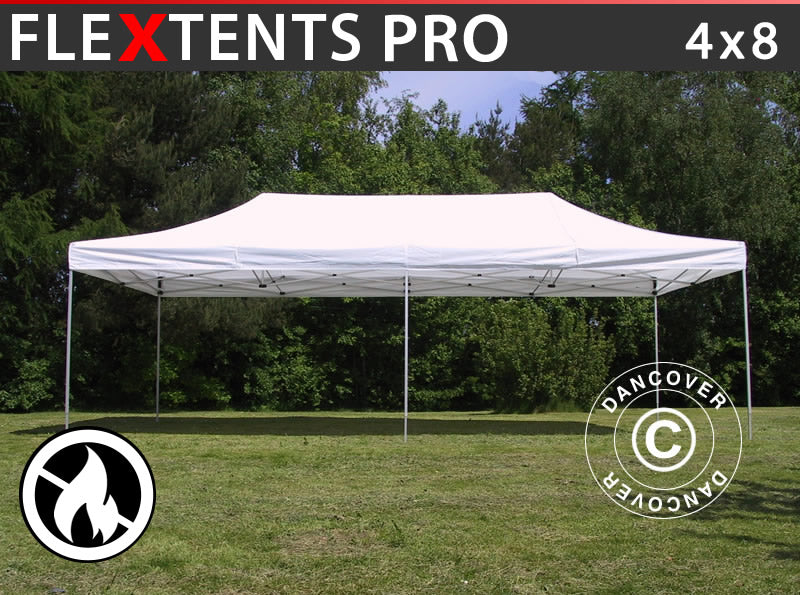 Prekybinė palapinė FleXtents PRO 4x8m Balta, Liepsnai nepralaidus