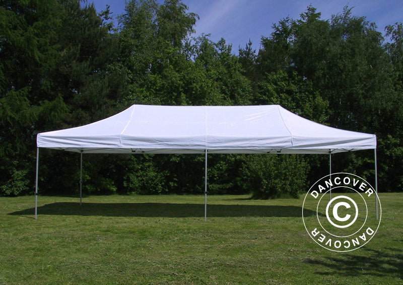Faltzelt FleXtents PRO 4x8m Weiß, Flammenhemmend, mit 6 Seitenwänden