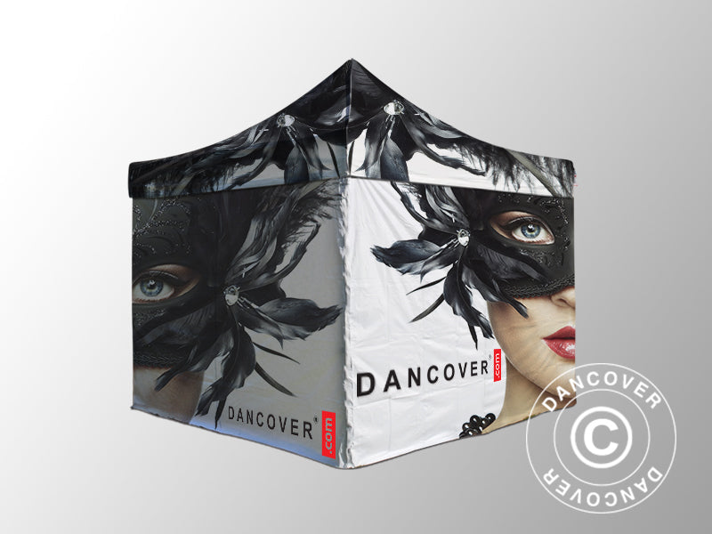 Vouwtent FleXtents PRO met grote digitale afdruk, 3x4,5m, incl. 4 zijwanden