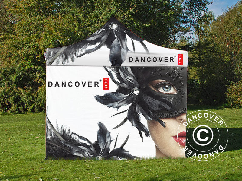 Faltzelt FleXtents PRO mit vollflächigem Digitaldruck, 3x4,5m, mit 4 Seitenwänden