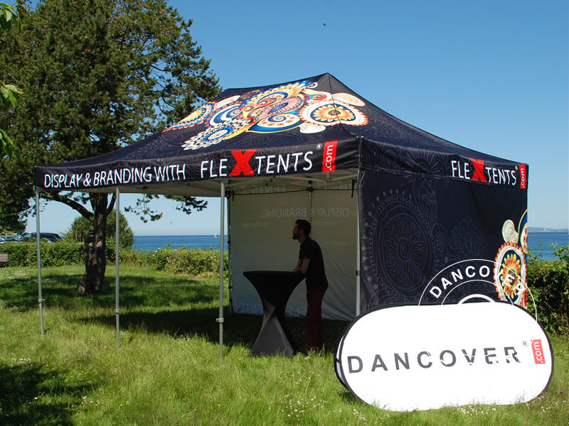 Faltzelt FleXtents PRO mit vollflächigem Digitaldruck, 4x6m, mit 4 Seitenwänden