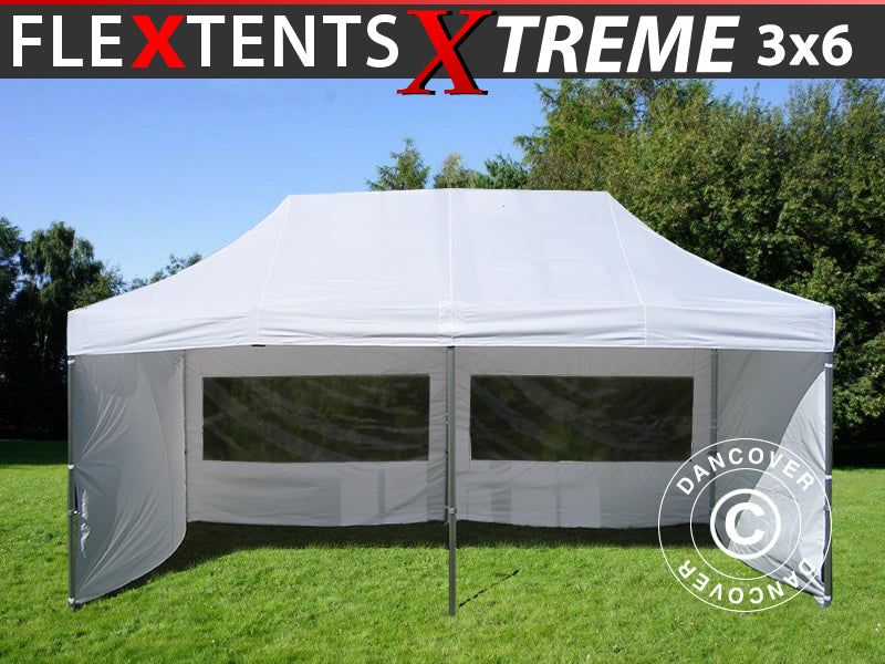 Faltzelt FleXtents Xtreme 60 3x6m Weiß, mit 6 Seitenwänden