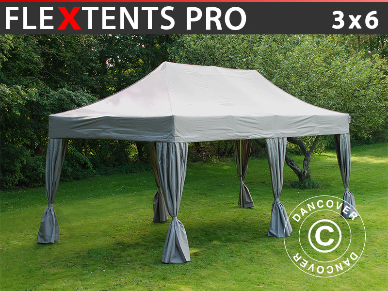 Vouwtent FleXtents PRO 3x6m Latte, incl. 6 decoratieve gordijnen