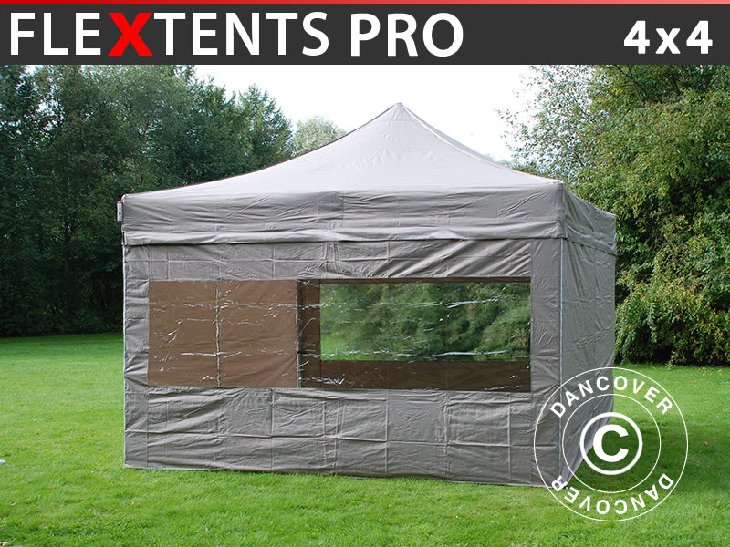 Brzo sklopivi paviljon FleXtents Pro 4x4m Latte, uključ. 4 bočne stranice