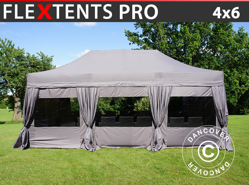 Tenda Dobrável FleXtents PRO 4x6m Latte, incl. 8 paredes laterais & cortinas decorativas