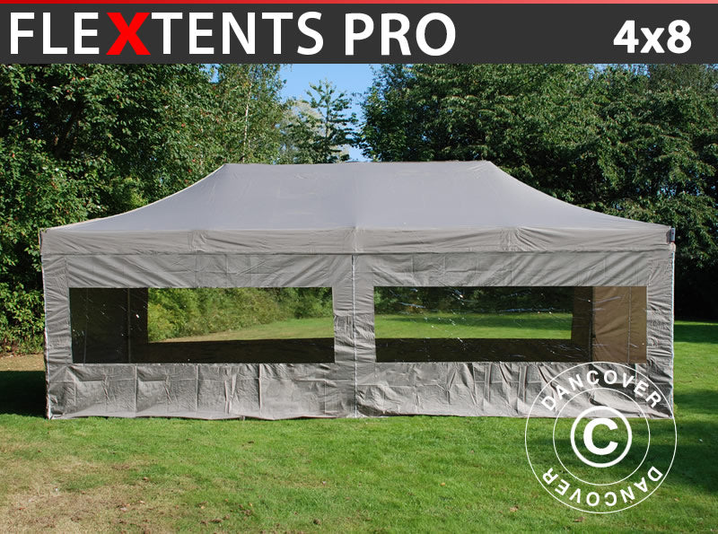 Saliekamā nojume FleXtents PRO 4x8m Latte, ar 6 sānu sienām