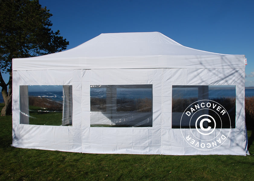 Faltzelt FleXtents PRO 4x6m Weiß, mit 8 Seitenwänden