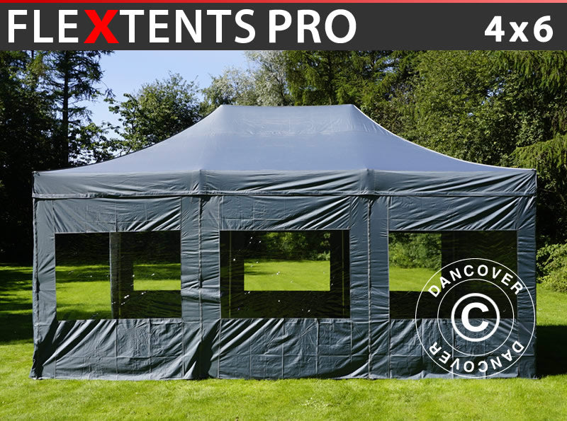 Faltzelt FleXtents PRO 4x6m Grau mit 8 Wänden – Jetzt kaufen