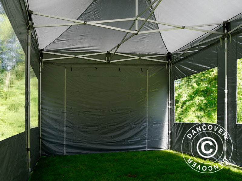 Faltzelt FleXtents PRO 4x6m Grau, mit 8 Seitenwänden