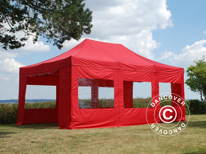 Faltzelt FleXtents PRO 4x6m Rot, mit 8 Seitenwänden