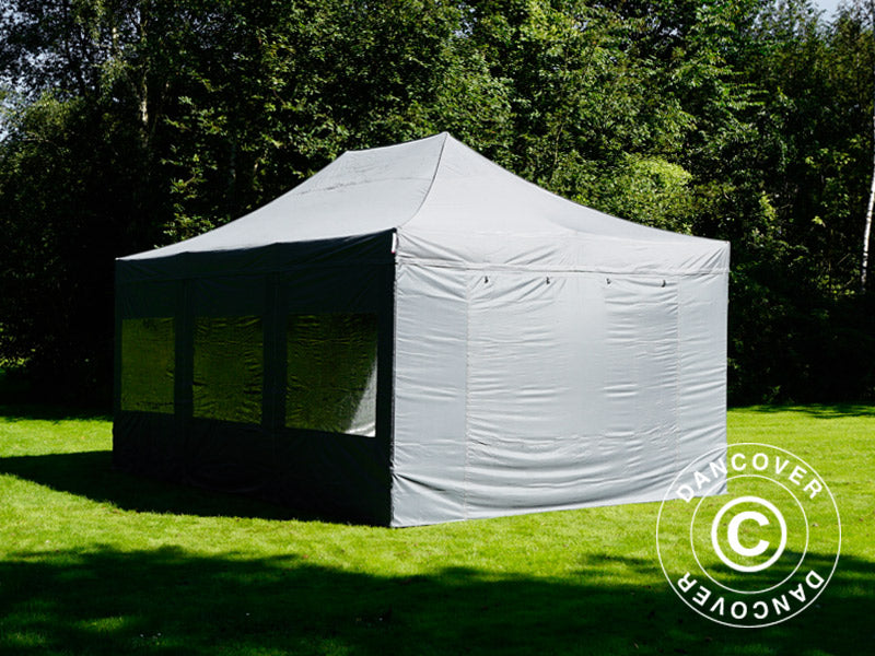 Faltzelt FleXtents Xtreme 50 4x6m Grau, mit 8 Seitenwänden