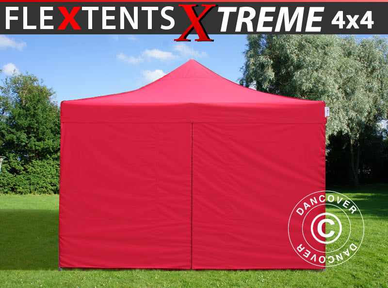 Faltzelt FleXtents Xtreme 60 4x4m Rot, mit 4 Seitenwänden