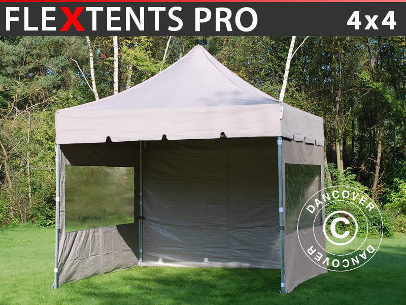 Tenda Dobrável FleXtents PRO "Peaked" 4x4m Latte, incl. 4 paredes laterais