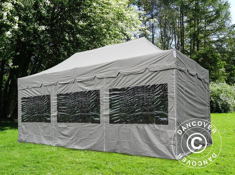 Vouwtent FleXtents PRO "Peaked" 4x6m Latte, inkl. 8 Zijwanden