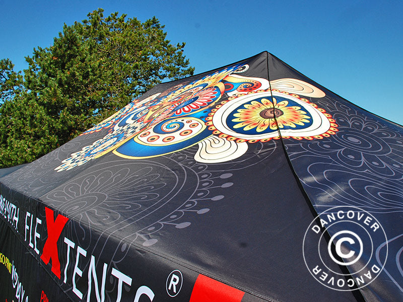 Faltzelt FleXtents Xtreme 50 mit vollflächigem Digitaldruck, 4x8m, mit 4 Seitenwänden