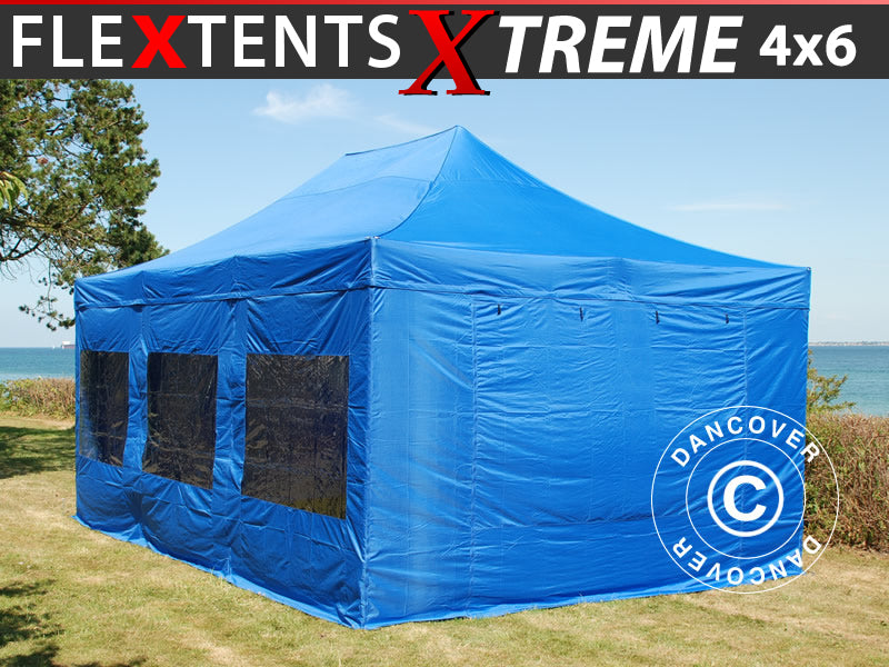 Saliekamā nojume FleXtents Xtreme 50 4x6m Zils, ar 8 sānu sienām