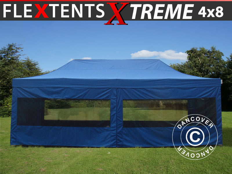 Faltzelt FleXtents Xtreme 50 4x8m Blau, mit 6 Seitenwänden