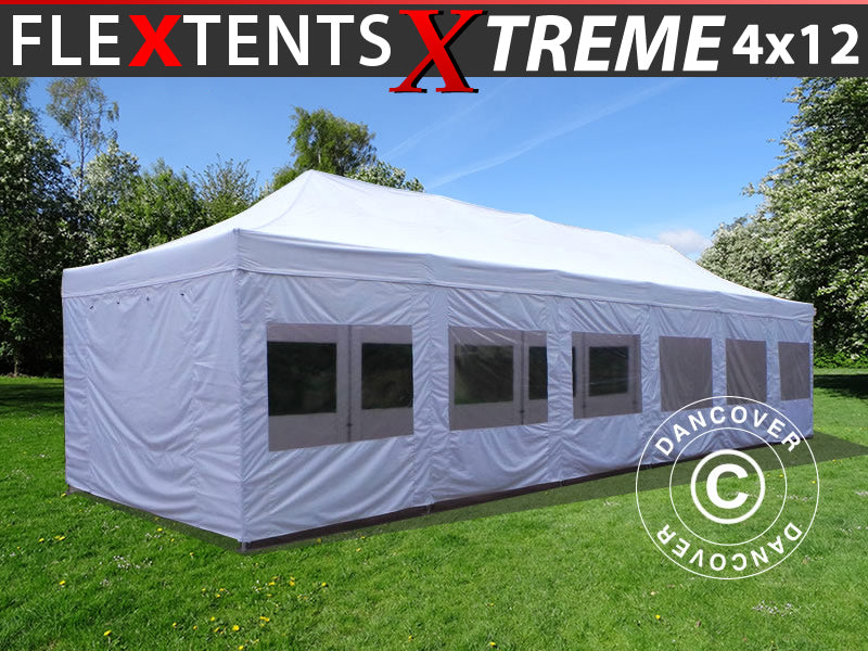 Brzo sklopivi paviljon FleXtents PRO 4x12m Bijela, uključ. bočne stranice