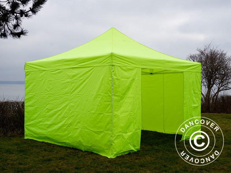 Tente pliante FleXtents PRO 4x4m Néon jaune/vert, avec 4 cotés