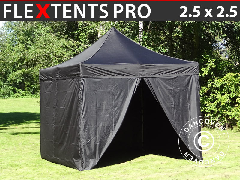 Tenda Dobrável FleXtents PRO 2,5x2,5m Preto, incl. 4 paredes laterais