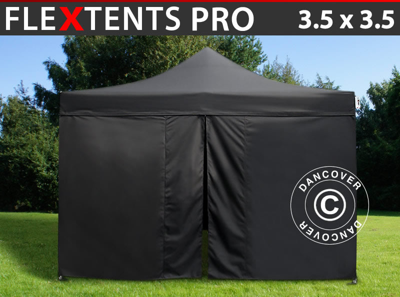 Prekybinė palapinė FleXtents PRO 3,5x3,5m Juoda, įsk. 4 šonines sienas