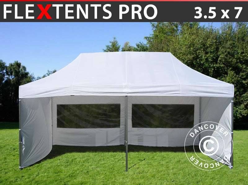 Faltzelt FleXtents PRO 3,5x7m Weiß mit 6 Wänden – Dancover