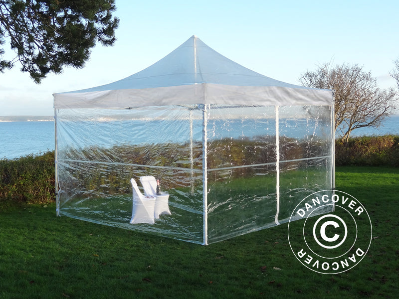 Faltzelt FleXtents PRO 3x3m Transparent, mit 4 Seitenwänden
