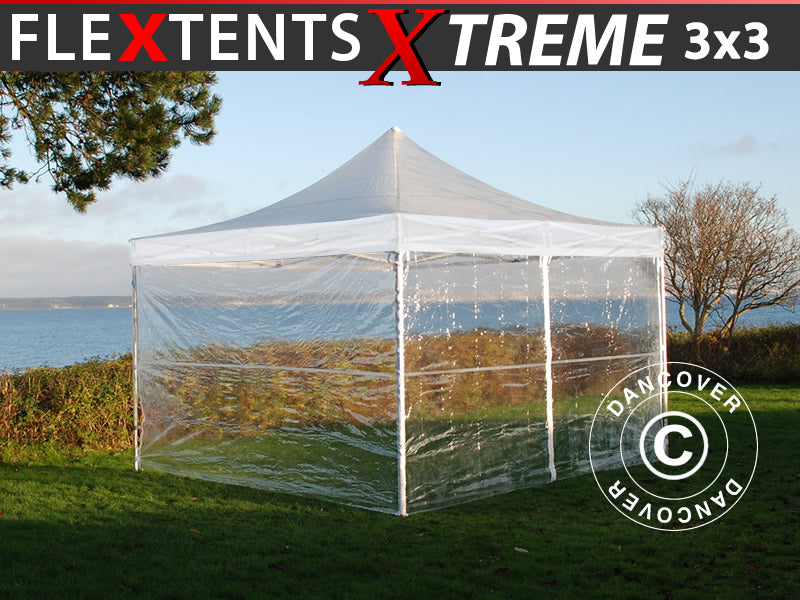 Gazebo pieghevole FleXtents Xtreme 50 3x3m Trasparente, inclusi 4 fianchi